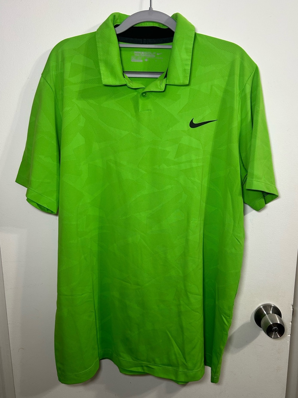 Nike Golf Tour Performance Dri Fit Bright Lime Green Shirt with Black Swoosh